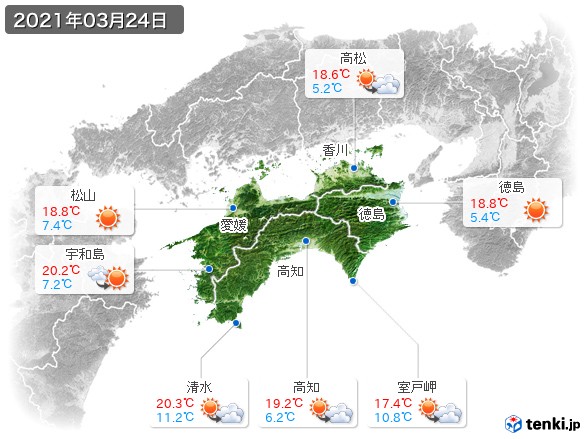 四国地方(2021年03月24日の天気