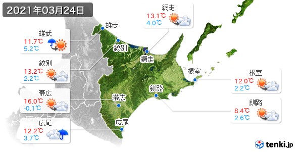 道東(2021年03月24日の天気