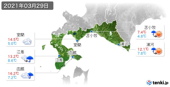 道南(2021年03月29日の天気