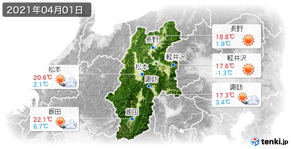 長野県(2021年04月01日の天気