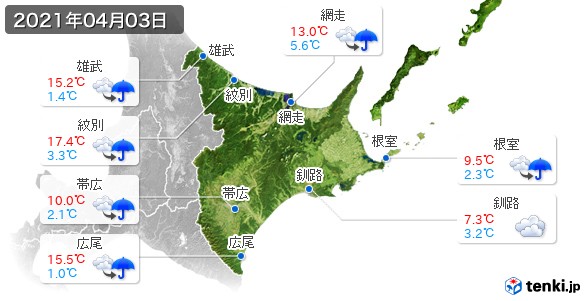 道東(2021年04月03日の天気