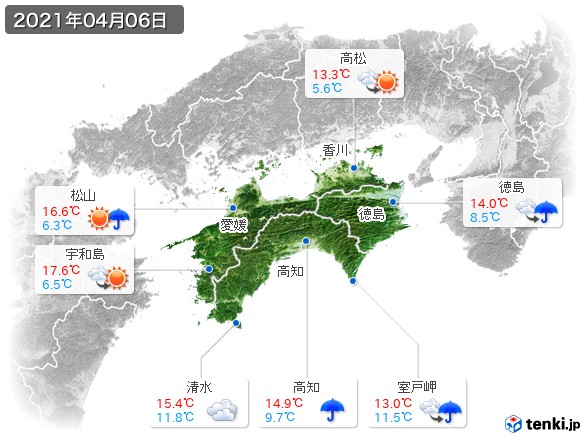 四国地方(2021年04月06日の天気