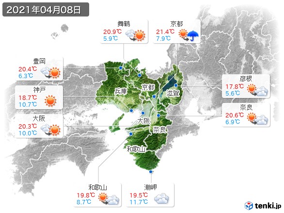 近畿地方(2021年04月08日の天気