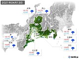 2021年04月13日の東海地方の実況天気