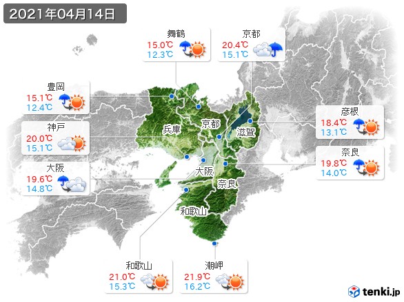 近畿地方(2021年04月14日の天気