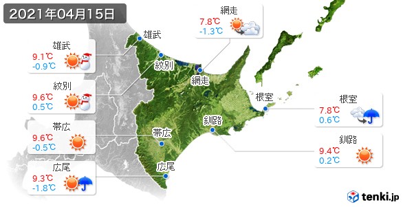 道東(2021年04月15日の天気