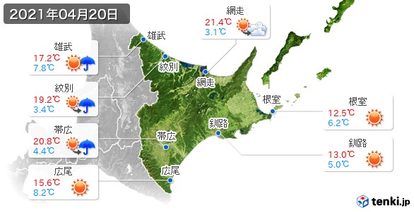 道東(2021年04月20日の天気