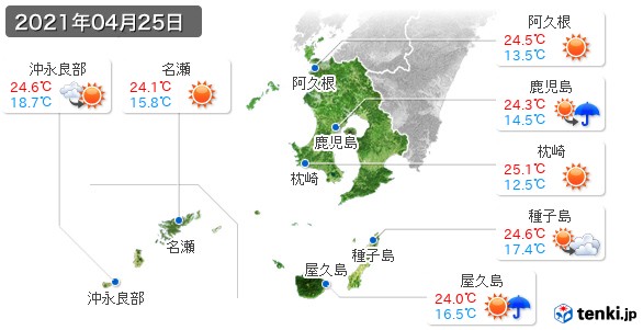 鹿児島県(2021年04月25日の天気