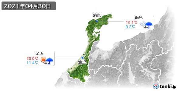 石川県(2021年04月30日の天気