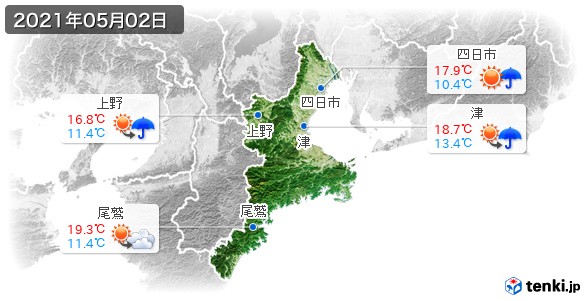 三重県(2021年05月02日の天気