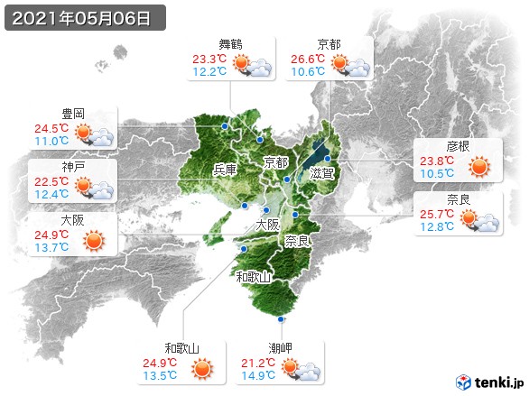 近畿地方(2021年05月06日の天気