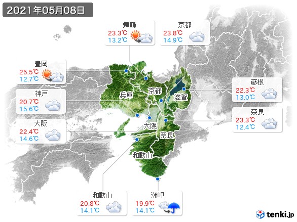 近畿地方(2021年05月08日の天気