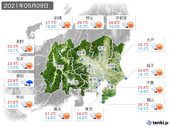 関東・甲信地方(2021年05月09日の天気