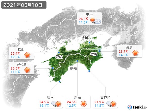 四国地方(2021年05月10日の天気