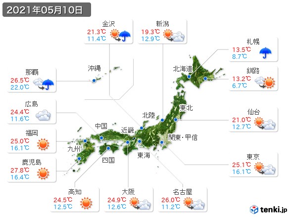 過去の天気 実況天気 21年05月10日 日本気象協会 Tenki Jp