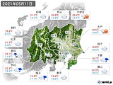 2021年05月11日の関東・甲信地方の実況天気