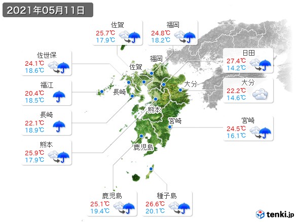 九州地方(2021年05月11日の天気