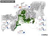 2021年05月13日の東海地方の実況天気