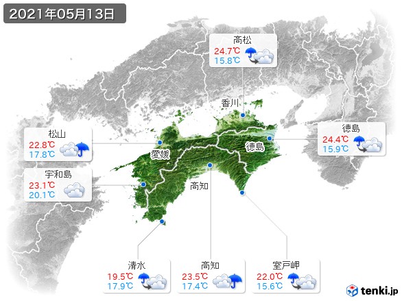 四国地方(2021年05月13日の天気