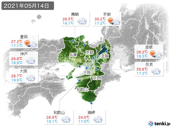 近畿地方(2021年05月14日の天気