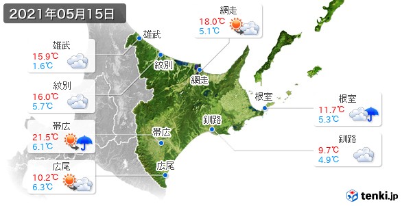 道東(2021年05月15日の天気