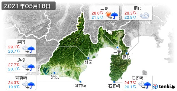 静岡県(2021年05月18日の天気