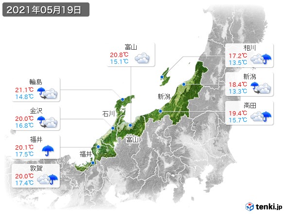 北陸地方(2021年05月19日の天気