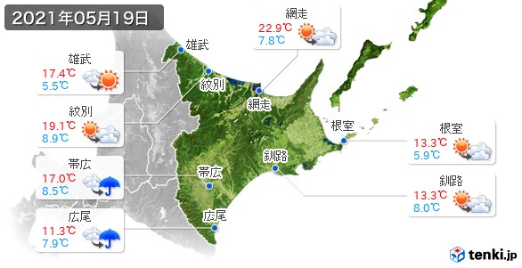 道東(2021年05月19日の天気