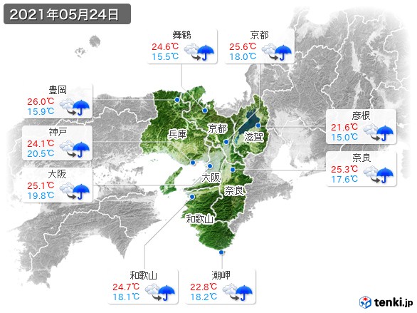 近畿地方(2021年05月24日の天気