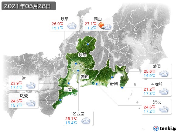 東海地方(2021年05月28日の天気