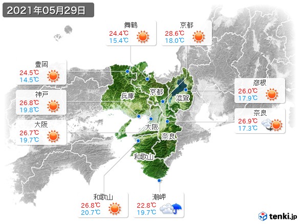 近畿地方(2021年05月29日の天気