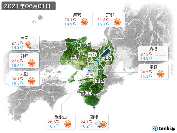 近畿地方(2021年06月01日の天気