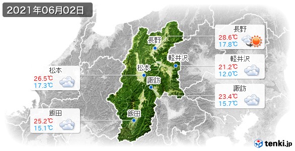 長野県(2021年06月02日の天気