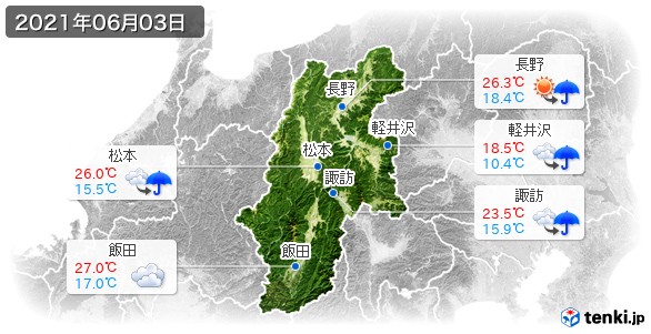 長野県(2021年06月03日の天気