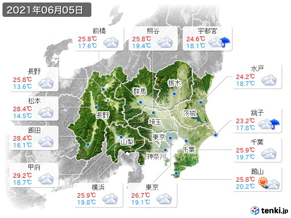 関東・甲信地方(2021年06月05日の天気
