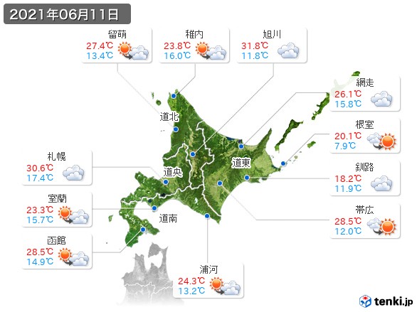 北海道地方(2021年06月11日の天気