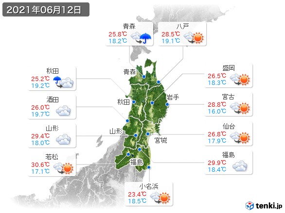 東北地方(2021年06月12日の天気