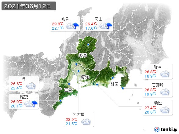 東海地方(2021年06月12日の天気