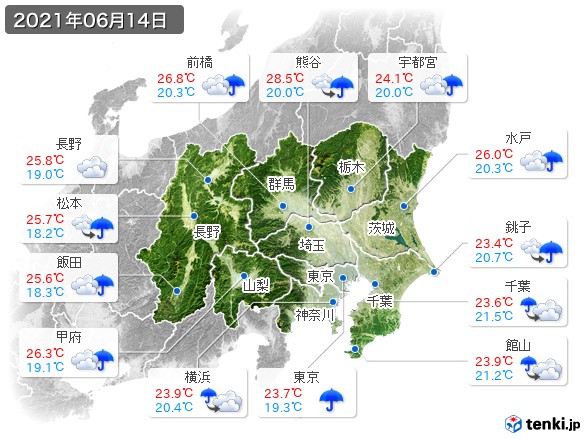 関東・甲信地方(2021年06月14日の天気