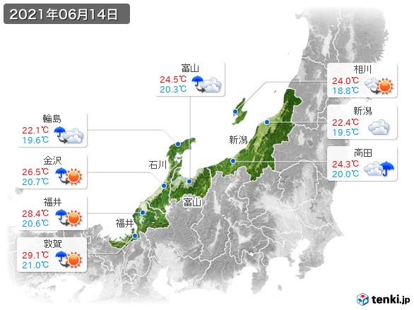 北陸地方(2021年06月14日の天気