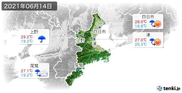 三重県(2021年06月14日の天気