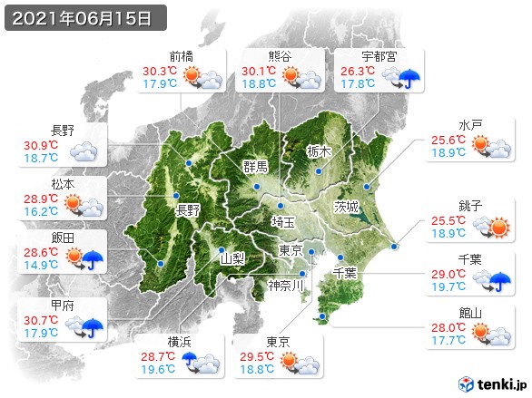 関東・甲信地方(2021年06月15日の天気