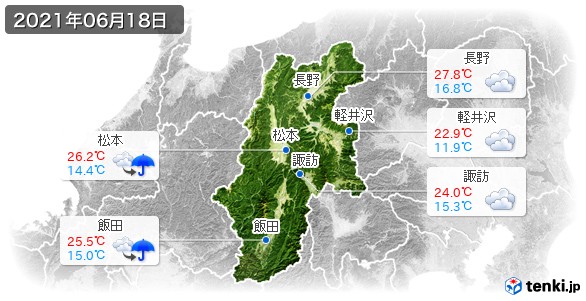 長野県(2021年06月18日の天気
