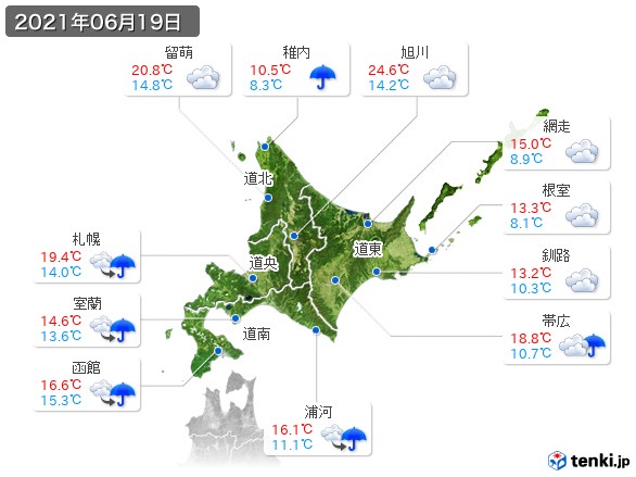 北海道地方(2021年06月19日の天気