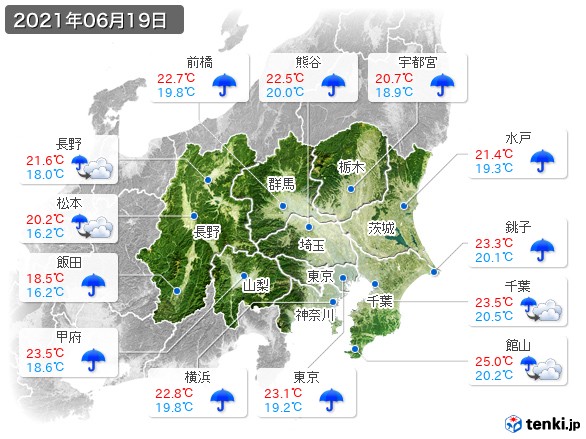 関東・甲信地方(2021年06月19日の天気