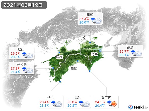四国地方(2021年06月19日の天気