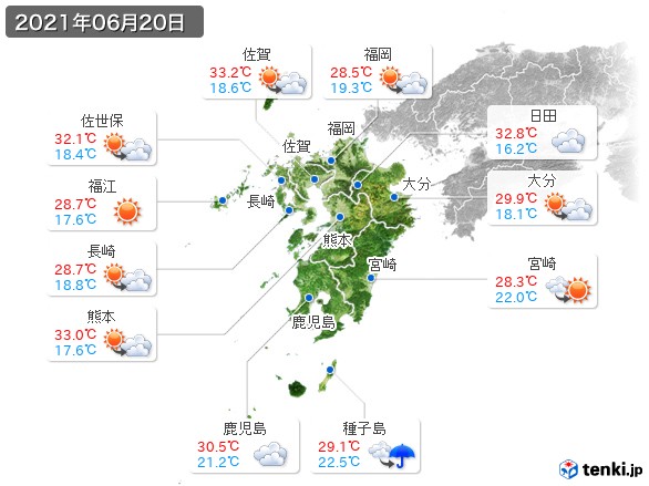 九州地方(2021年06月20日の天気