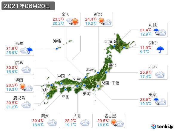 過去の天気 実況天気 21年06月日 日本気象協会 Tenki Jp