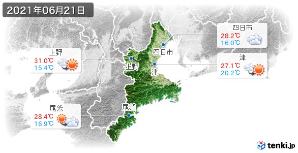 三重県(2021年06月21日の天気