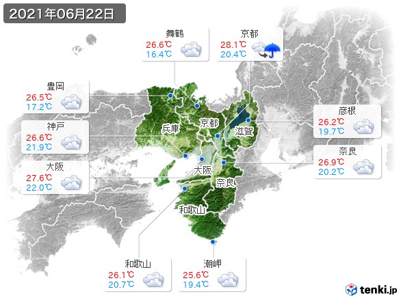 近畿地方(2021年06月22日の天気